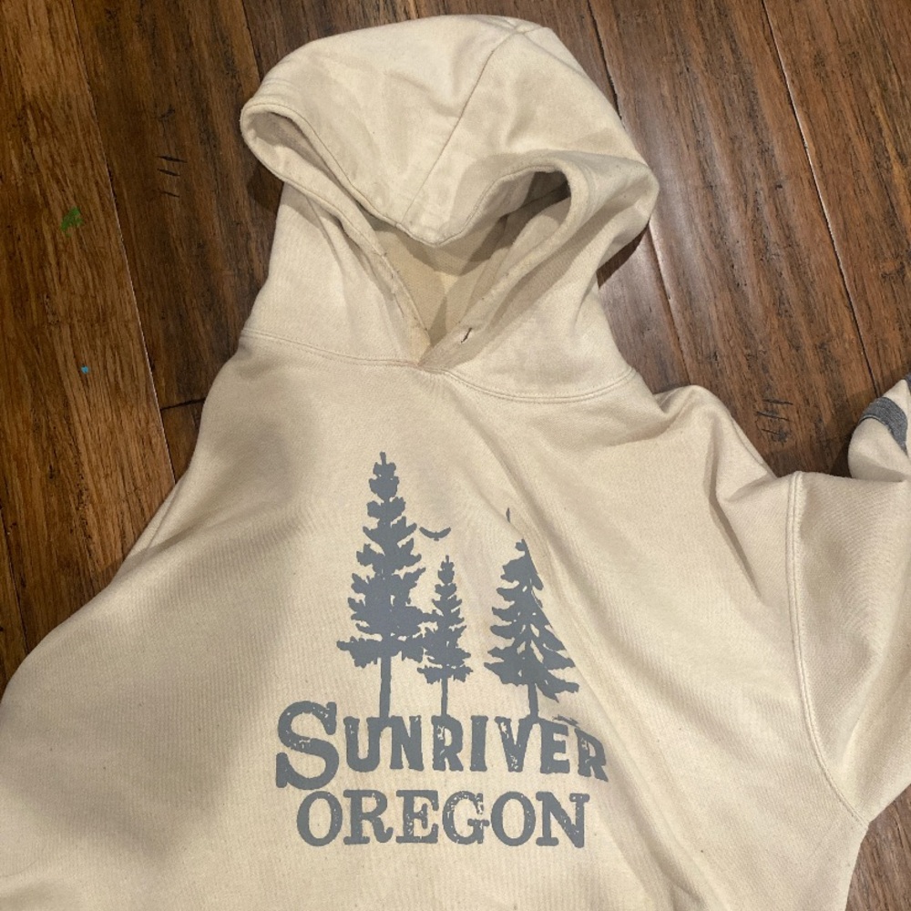 Cream Hoodie with Sunriver Oregon Print